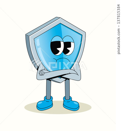 shield crossed arms groovy cartoon illustration 137815384
