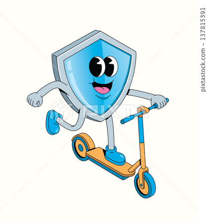 shield kick scooter groovy cartoon illustration 137815391
