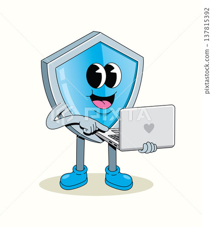 shield laptop groovy cartoon illustration shield laptop groovy cartoon illustration 137815392
