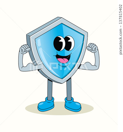 shield strong groovy cartoon illustration 137815402