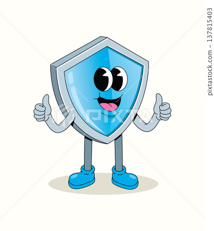 shield thumbs up groovy cartoon illustration 137815403