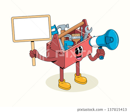 toolbox megaphone groovy cartoon illustration toolbox megaphone groovy cartoon illustration 137815413