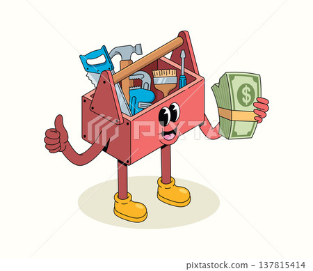 toolbox money groovy cartoon illustration toolbox money groovy cartoon illustration 137815414