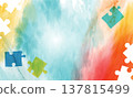 Autism awareness puzzle background with watercolor colors and copy space for banner poster 137815499