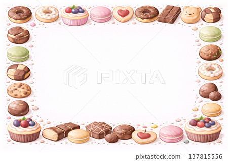 甜點系列：簡約邊框，飾以圖示風格的甜點 137815556