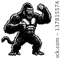 A muscular gorilla flexing its powerful arms in a fierce stance 137815574