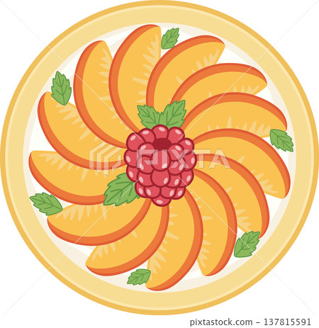 Top View Healthy Yogurt Bowl with Sliced Peaches and Raspberry Illustration, Minimalist Fruit Breakfast Organic Dessert and Wellness Concept Cartoon Top View Healthy Yogurt Bowl with Sliced Peaches and Raspberry Illustration, Minimalist Fruit Breakfast Organic Dessert and Wellness Concept Cartoon 137815591