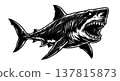 A fierce shark illustration with an open mouth on a black background 137815873