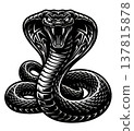 A black and white illustration of a cobra snake with an open mouth 137815878
