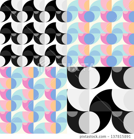 Set of Modern Geometric Seamless Patterns with Circles Set of Modern Geometric Seamless Patterns with Circles 137815891