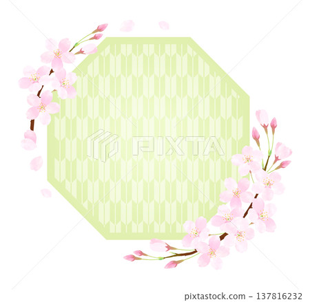 八角形框架，櫻花花瓣飄動[八角繡圖案] 137816232