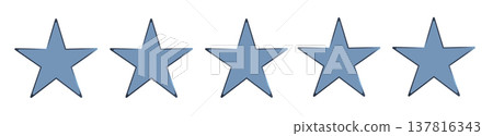 Rating scale represented by identical filled five point symbols. Customer review, feedback score, quality evaluation concept.. 137816343
