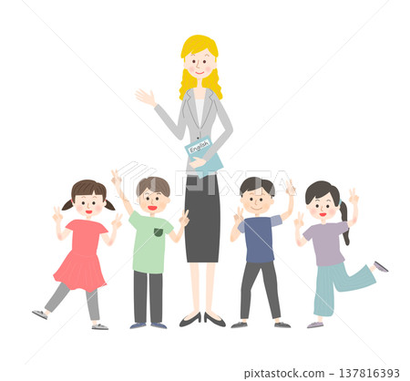 Foreign language teacher and student children Foreign language teacher and student children 137816393