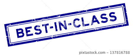 Grunge blue best in class word square rubber seal stamp on white bacckground 137816788