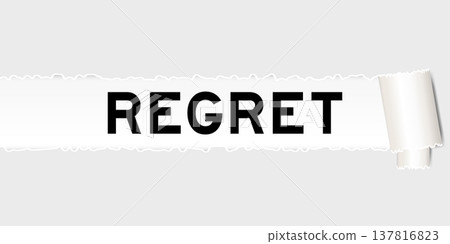 Ripped gray paper background that have word regret under torn part 137816823