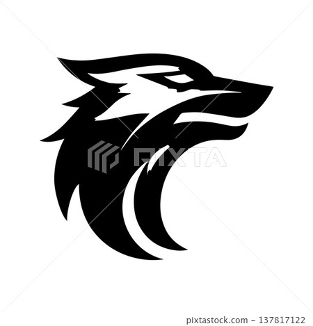 Powerful Two-Stroke Wolf Emblem Designed In Bold Abstract Form Powerful Two-Stroke Wolf Emblem Designed In Bold Abstract Form 137817122