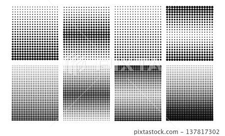 Halftone rectangular gradient with dot pattern fading from black to white. Vector background texture with vertical dissolve effect for modern graphic design projects. Halftone rectangular gradient with dot pattern fading from black to white. Vector background texture with vertical dissolve effect for modern graphic design projects. 137817302