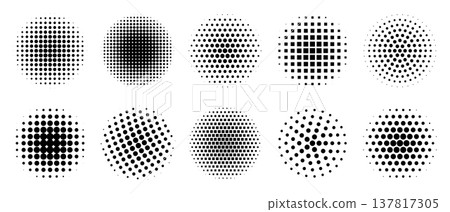 Circle halftone gradient dot pattern. Abstract round texture with gradation and fading effect. 137817305