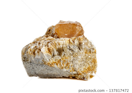Macro mineral stone  Scheelite on a white background 137817472
