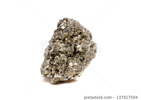 Macro mineral stone Pyrite gold on white background Macro mineral stone Pyrite gold on white background 137817504