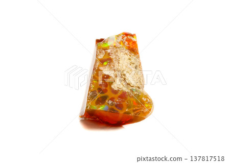 Macro Opal mineral stone in rock on white background Macro Opal mineral stone in rock on white background 137817518