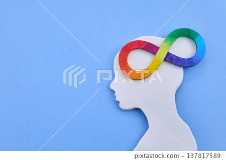 Neurodiversity concept showing rainbow infinity symbol in head Neurodiversity concept showing rainbow infinity symbol in head 137817589