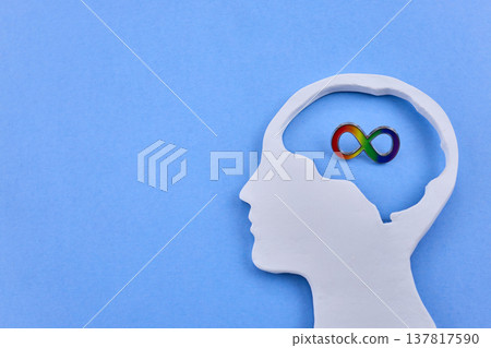 Human head silhouette with rainbow infinity symbol representing neurodiversity Human head silhouette with rainbow infinity symbol representing neurodiversity 137817590