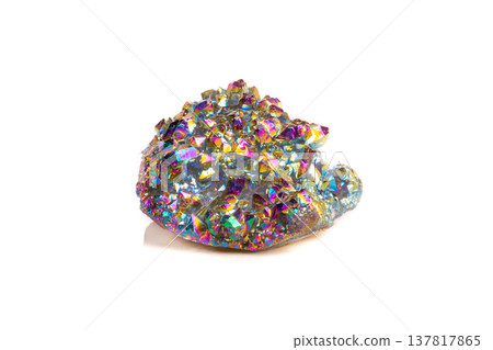 Macro mineral stone Titanium Quartz, Flame Aura Quartz on a white background 137817865