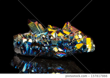 Macro mineral stone Titanium Quartz, Flame Aura Quartz on a black background 137817866