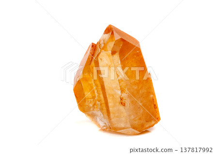 Macro mineral stone Lemurian Crystal a white background 137817992