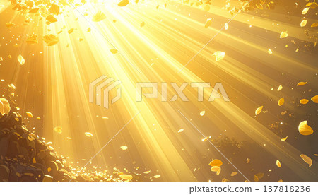 A fantastical background with golden light pouring down and flower petals fluttering; a shimmering material that evokes hope and blessings. A fantastical background with golden light pouring down and flower petals fluttering; a shimmering material that evokes hope and blessings. 137818236
