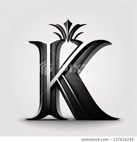 Black and white 3d letter K with black metal texture - vector 137818248