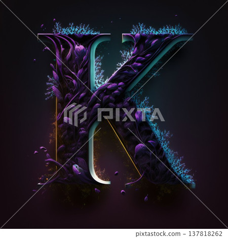 K letter in purple and blue smoke, isolated on black, 3d render K letter in purple and blue smoke, isolated on black, 3d render 137818262