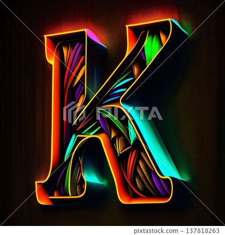 Symbol K in neon style on black background. 3d illustration Symbol K in neon style on black background. 3d illustration 137818263