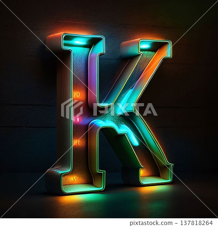 Neon glowing letter K on dark background. 3D illustration. Neon glowing letter K on dark background. 3D illustration. 137818264