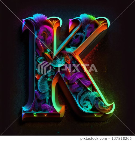 Neon light letter K. 3D render, 3D illustration. Neon light letter K. 3D render, 3D illustration. 137818265