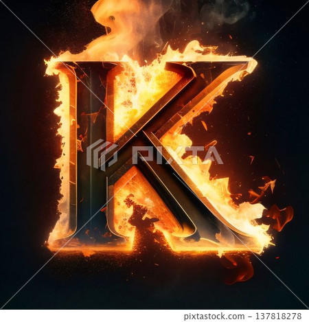 Flaming letter K on fire. 3D Illustration. 137818278