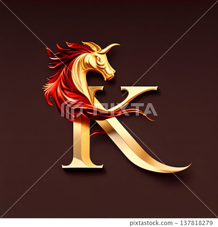 Golden letter K with a lion. Vector illustration for your design. 137818279