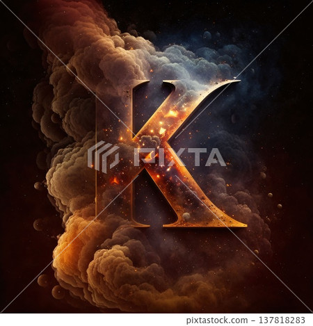 Letter K of the alphabet surrounded by smoke and fire. 3D rendering Letter K of the alphabet surrounded by smoke and fire. 3D rendering 137818283