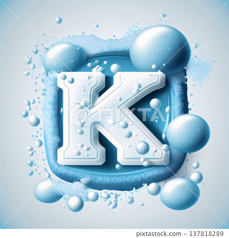 Alphabet letter K with bubbles and water drops. Vector illustration. 137818289
