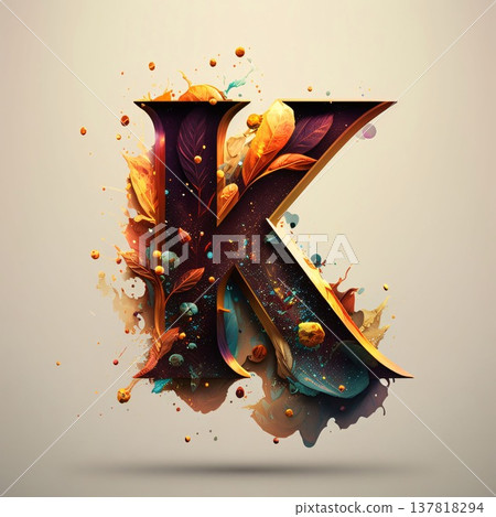 K letter with abstract paint splashes and drops, vector illustration. K letter with abstract paint splashes and drops, vector illustration. 137818294