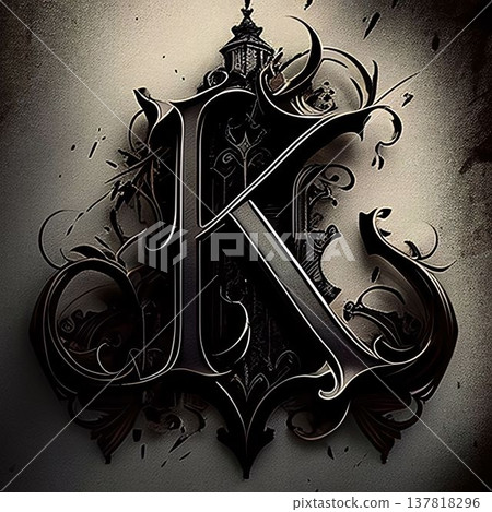 ornamental letter K on the wall. 3d illustration for your design 137818296