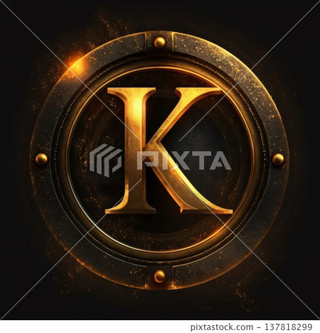 Golden letter K in the form of a shield. Vector illustration. 137818299