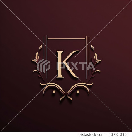 Initial Letter K Logo Template. Elegant luxury logo design with golden color and floral elements. Initial Letter K Logo Template. Elegant luxury logo design with golden color and floral elements. 137818301