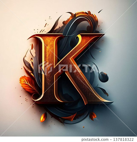 3d illustration of the letter K in the style of oil painting. 3d illustration of the letter K in the style of oil painting. 137818322