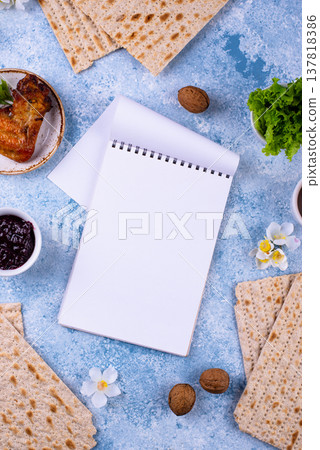 Traditional Passover Seder plate with symbolic foods. Symbolic of Jewish holiday Pesah. Traditional Passover Seder plate with symbolic foods. Symbolic of Jewish holiday Pesah. 137818386