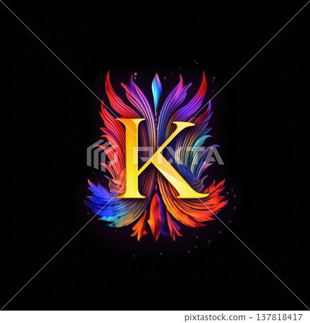 Colorful letter K on black background. 3d vector illustration. Colorful letter K on black background. 3d vector illustration. 137818417