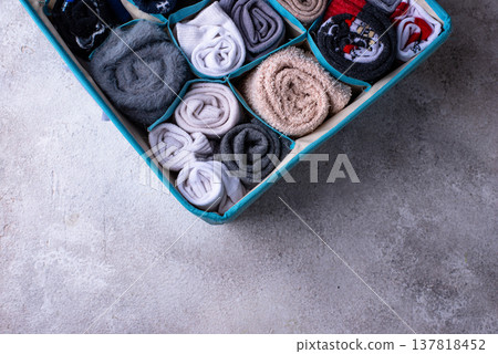 Decluttering concept. Organizing sock storage 137818452