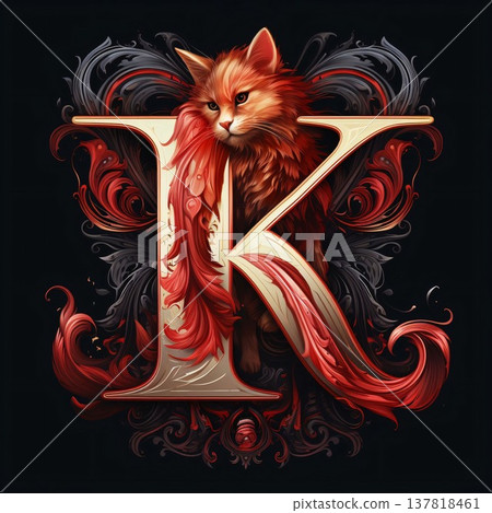 Cat and letter K. Grunge alphabet. Vector illustration. Cat and letter K. Grunge alphabet. Vector illustration. 137818461