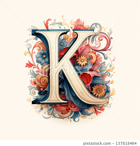 Vintage letter K with floral ornament. Vector illustration for your design Vintage letter K with floral ornament. Vector illustration for your design 137818464